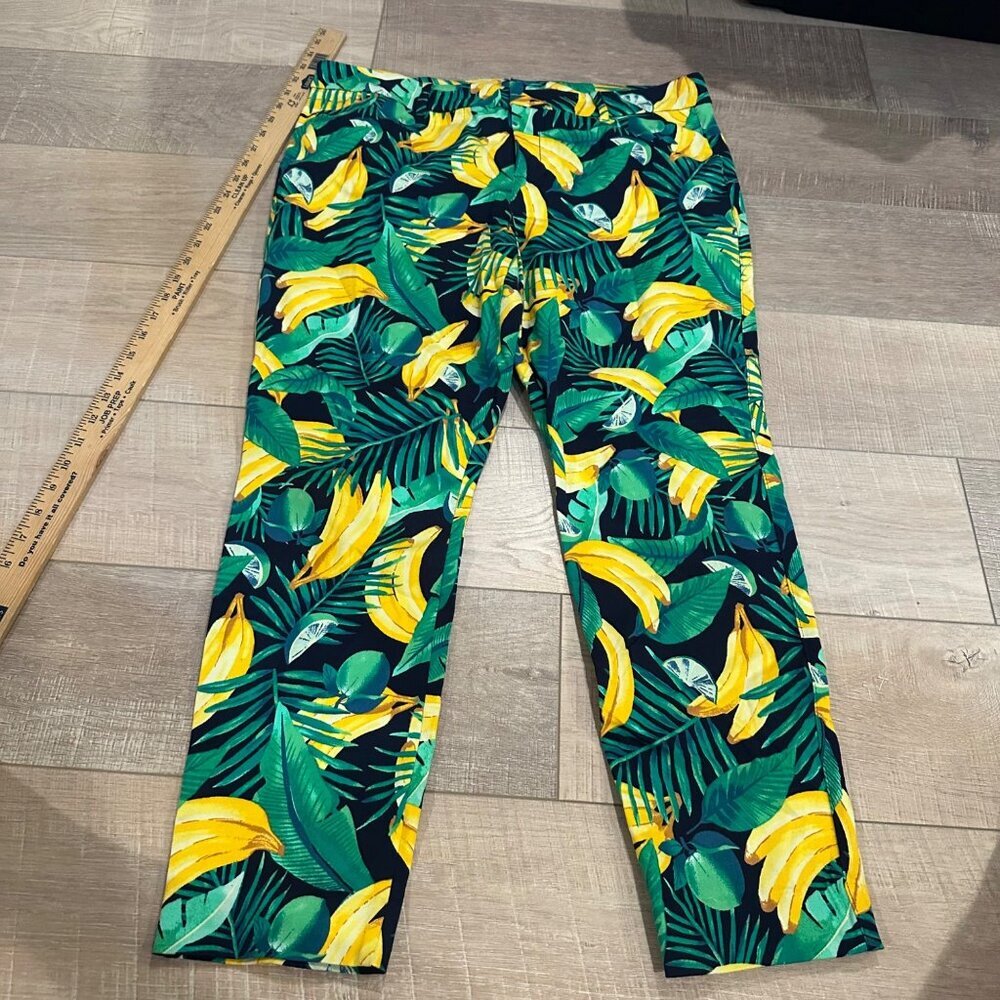 OLD NAVY WOMENS PIXIE PANTS SIZE 14 BANANAS FRUIT TROPICAL ANKLE GREEN YELLOW